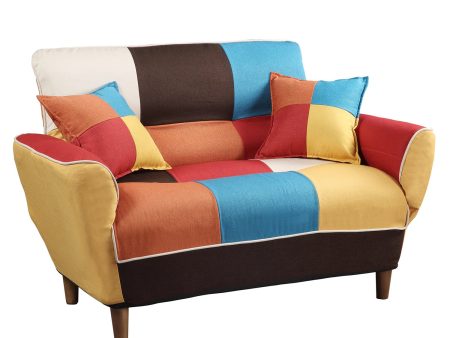 46  Yellow and White And Brown Linen Geometric Futon Convertible Sleeper Loveseat and Toss Pillows Online Hot Sale