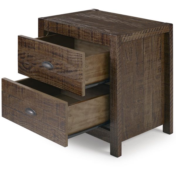 24  Dark Brown Distressed Solid Wood Two Drawer Nightstand on Sale