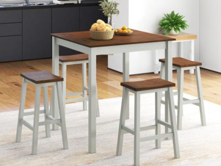 5 Piece Dining Table Set with 4 Saddle Stools for Kitchen Dining Room Apartment-Ash Gray For Sale