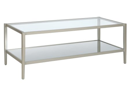 45  Silver Glass And Steel Coffee Table With Shelf Online now