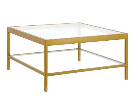 32  Clear And Gold Glass And Steel Square Coffee Table With Shelf Online Hot Sale