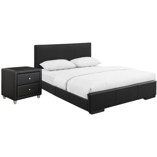 Black Solid and Manufactured Wood Queen Upholstered Faux Leather Bed Frame Sale