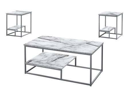 Set of Three 42  White Metal Coffee Table With Shelf Cheap