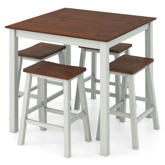 5 Piece Dining Table Set with 4 Saddle Stools for Kitchen Dining Room Apartment-Ash Gray For Sale