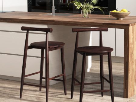 Counter Height Bar Chair Set with Acacia Wood Frame and Supporting Legs-Brown Supply