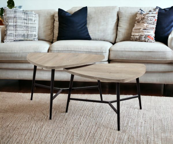 Set of Two 33  Taupe And Black Triangle Nested Coffee Tables For Sale