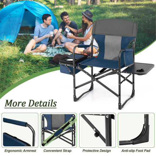 Folding Camping Directors Chair with Cooler Bag and Side Table-Blue Discount