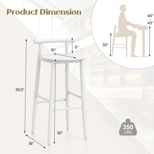 Wooden Bar Chair Set of 2  with Backrest and Footrest for Home Restaurant Cafe-White Online now