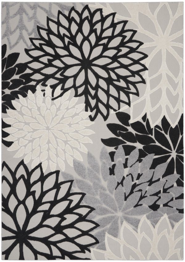 10  X 13  Black And White Floral Non Skid Indoor Outdoor Area Rug Sale