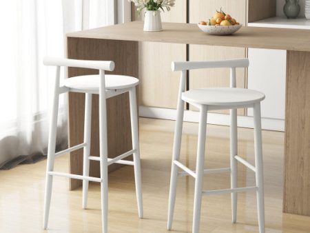 Wooden Bar Chair Set of 2  with Backrest and Footrest for Home Restaurant Cafe-White Online now