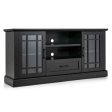 TV Stand for TVs up to 70  with Glass Doors Cubbies and Drawer-Black Online now