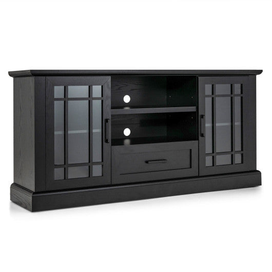 TV Stand for TVs up to 70  with Glass Doors Cubbies and Drawer-Black Online now