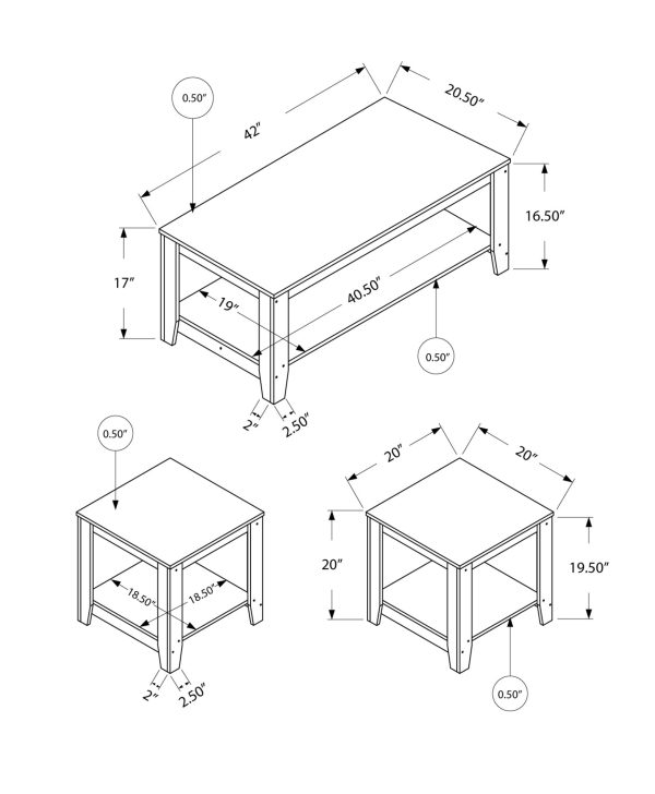 Set of Three 42  Gray Coffee Table With Shelf Discount