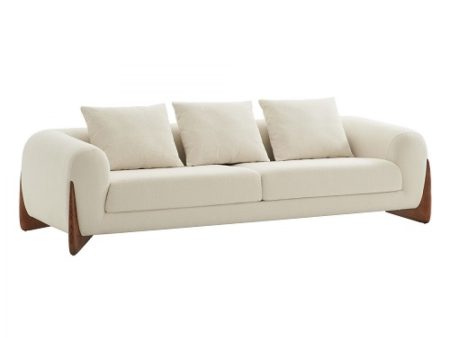 100  Cream Fabric Sofa With Wood Brown Legs Supply