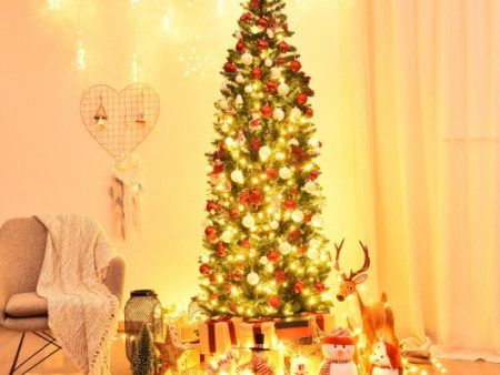 7 Feet PVC Hinged Pre-lit Artificial Fir Pencil Christmas Tree with 150 Warm White UL-listed Lights-7 ft Hot on Sale