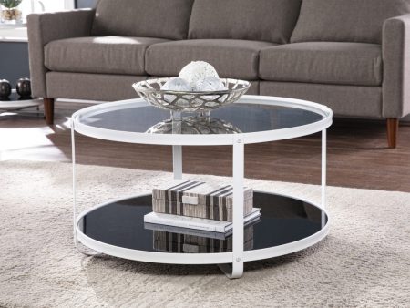 32  White Glass And Metal Two Tier Round Coffee Table Fashion