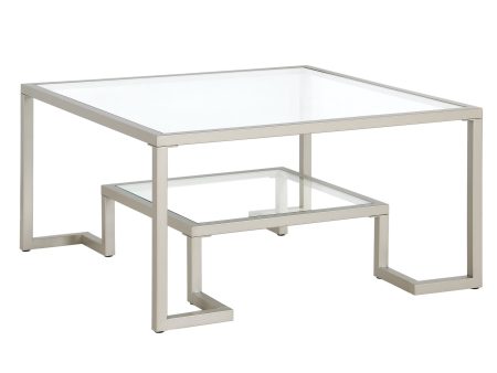 32  Silver Glass And Steel Square Coffee Table With Shelf Discount