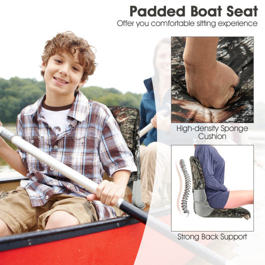 Low Back Folding Padded Boat Seat with 4 Bolts for Outdoor Adventures-Camouflage For Discount