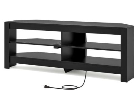 Corner TV Stand with Power Outlet and 4 Open Storage Shelves-Black Online