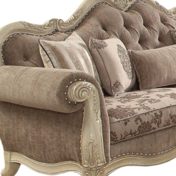 35  Gray Velvet Floral Sofa And Toss Pillows With Beige Legs Online