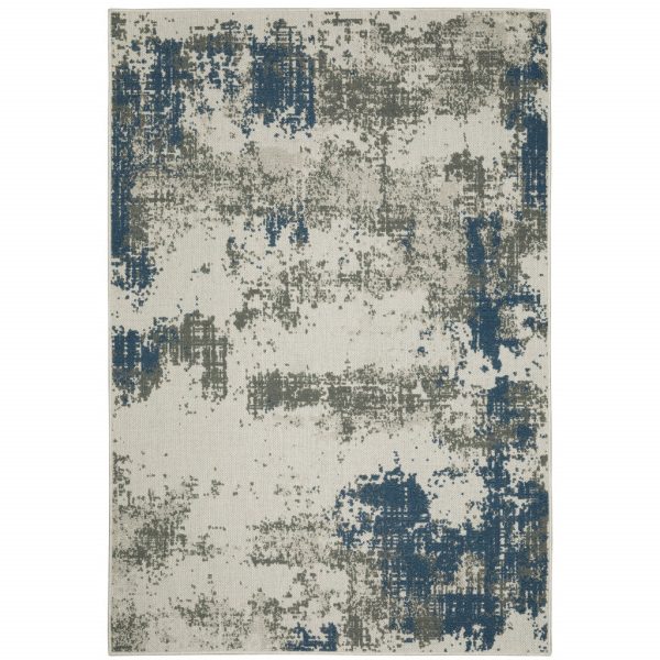 10  X 13  Blue and Beige Abstract Stain Resistant Indoor Outdoor Area Rug on Sale