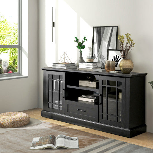 TV Stand for TVs up to 70  with Glass Doors Cubbies and Drawer-Black Online now