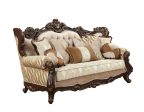 42  Beige Polyester Blend Curved Damask Sofa And Toss Pillows With Brown Legs Online Sale