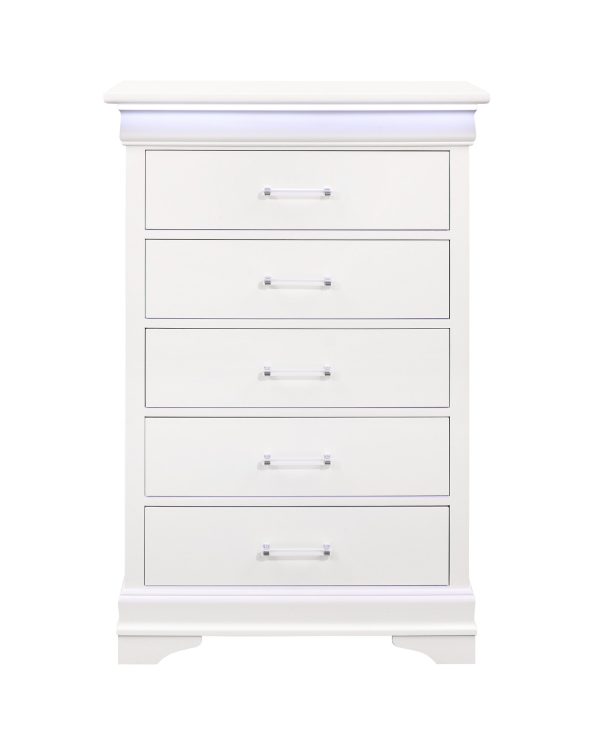 16  White Solid Wood Five Drawer Chest with LED Lighting Supply