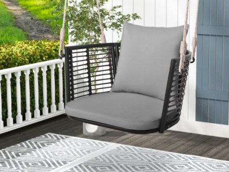 Single Person Hanging Seat with Woven Rattan Backrest for Backyard-Gray Online now