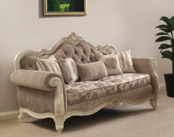 35  Gray Velvet Floral Sofa And Toss Pillows With Beige Legs Online