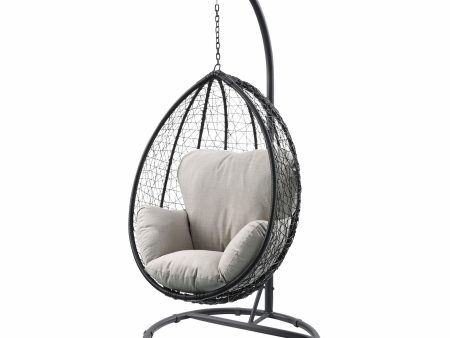 38  Black Metal Swing Chair With Beige Cushion For Cheap