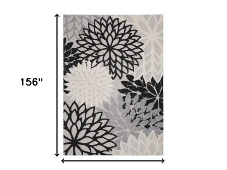 10  X 13  Black And White Floral Non Skid Indoor Outdoor Area Rug Sale