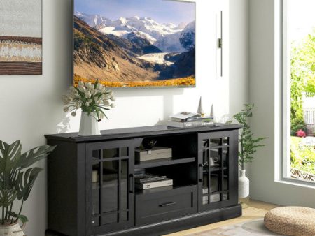 TV Stand for TVs up to 70  with Glass Doors Cubbies and Drawer-Black Online now