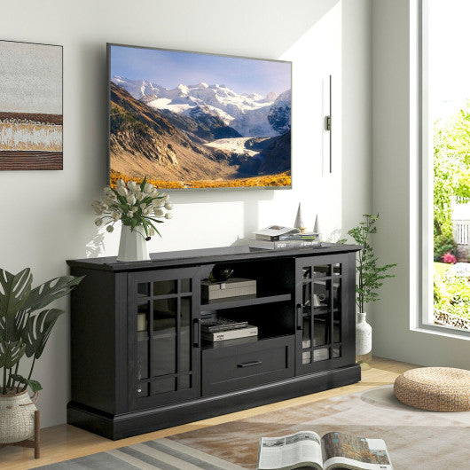 TV Stand for TVs up to 70  with Glass Doors Cubbies and Drawer-Black Online now