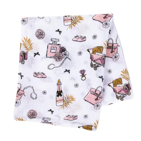 Gift Set: Champagne Dreams Baby Muslin Swaddle Blanket and Burp Cloth Bib Combo by Little Hometown Sale