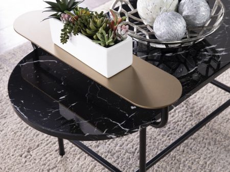 42  Black Faux Marble And Metal With Iron Coffee Table on Sale