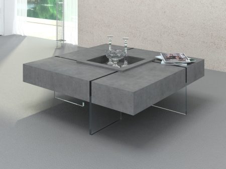 47  Gray And Clear Concrete And Glass Square Coffee Table For Discount