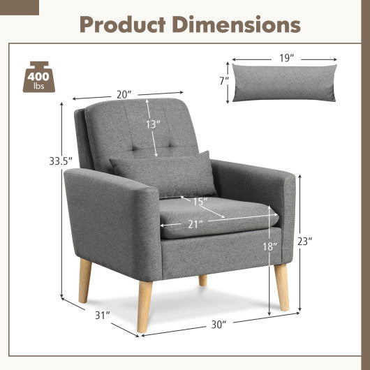 Accent Chair with Lumbar Pillow Natural Rubber Wood Legs Padded Cushions-Gray Discount