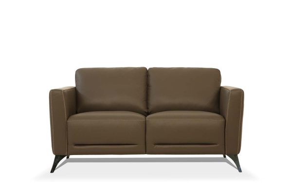 59  Brown And Silver Leather Loveseat Online Sale