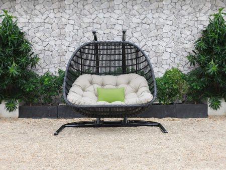 69  Beige and Black Aluminum Indoor Outdoor Swing Chair with Beige Cushion Fashion