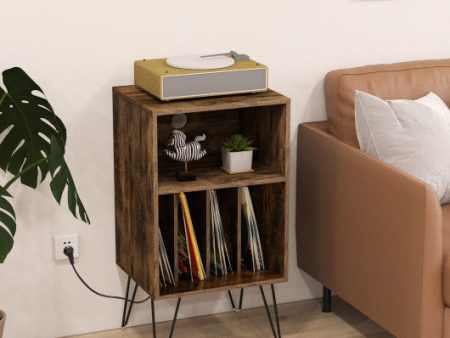 Record Player Stand with Charging Station for Living Room Bedroom-Rustic Brown Supply