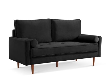 69  Black Velvet Sofa And Toss Pillows With Dark Brown Legs Hot on Sale