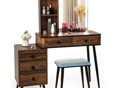 Vanity Makeup Table Set with Lighted Mirror-Brown on Sale