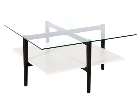 32  White And Black Glass And Steel Square Coffee Table With Shelf on Sale