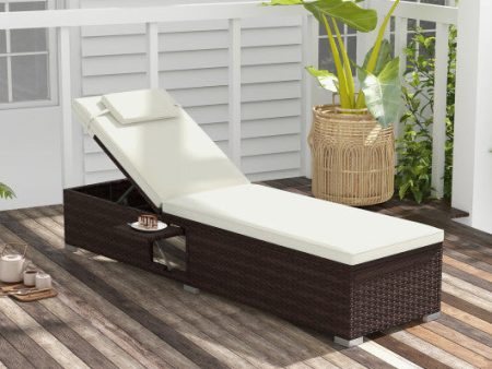 Outdoor PE RattanChaise Lounge with 6-level Backrest-Off White For Discount