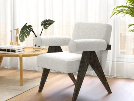 Upholstered Armchair with Natural Rubber Wood Legs and Sponge Padded Seat-White Sale