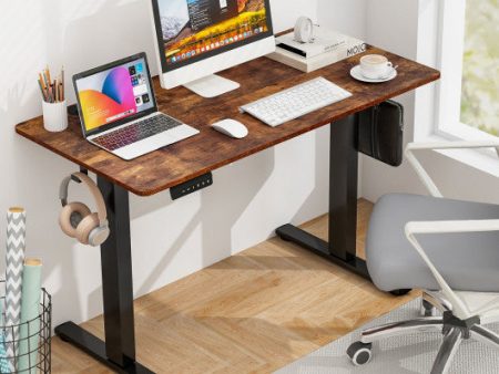 Electric Standing Desk with 3 Memory Height Settings and 2 Hanging Hooks & Cable Management-Rustic Brown Sale