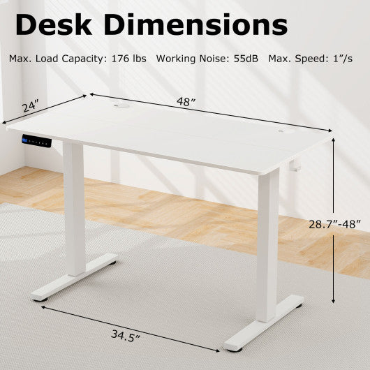 Electric Standing Desk with 3 Memory Height Settings and 2 Hanging Hooks & Cable Management-White For Discount