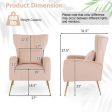 Velvet Upholstered Wingback Chair with Lumbar Pillow and Golden Metal Legs-Pink Fashion