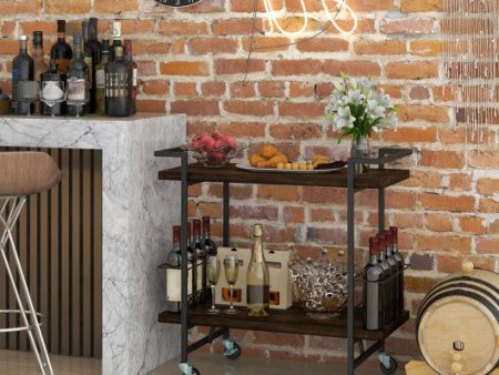 2-Tier Home Bar Cart with Lockable Wheels and Heavy-Duty Metal Frame-Rustic Brown Fashion